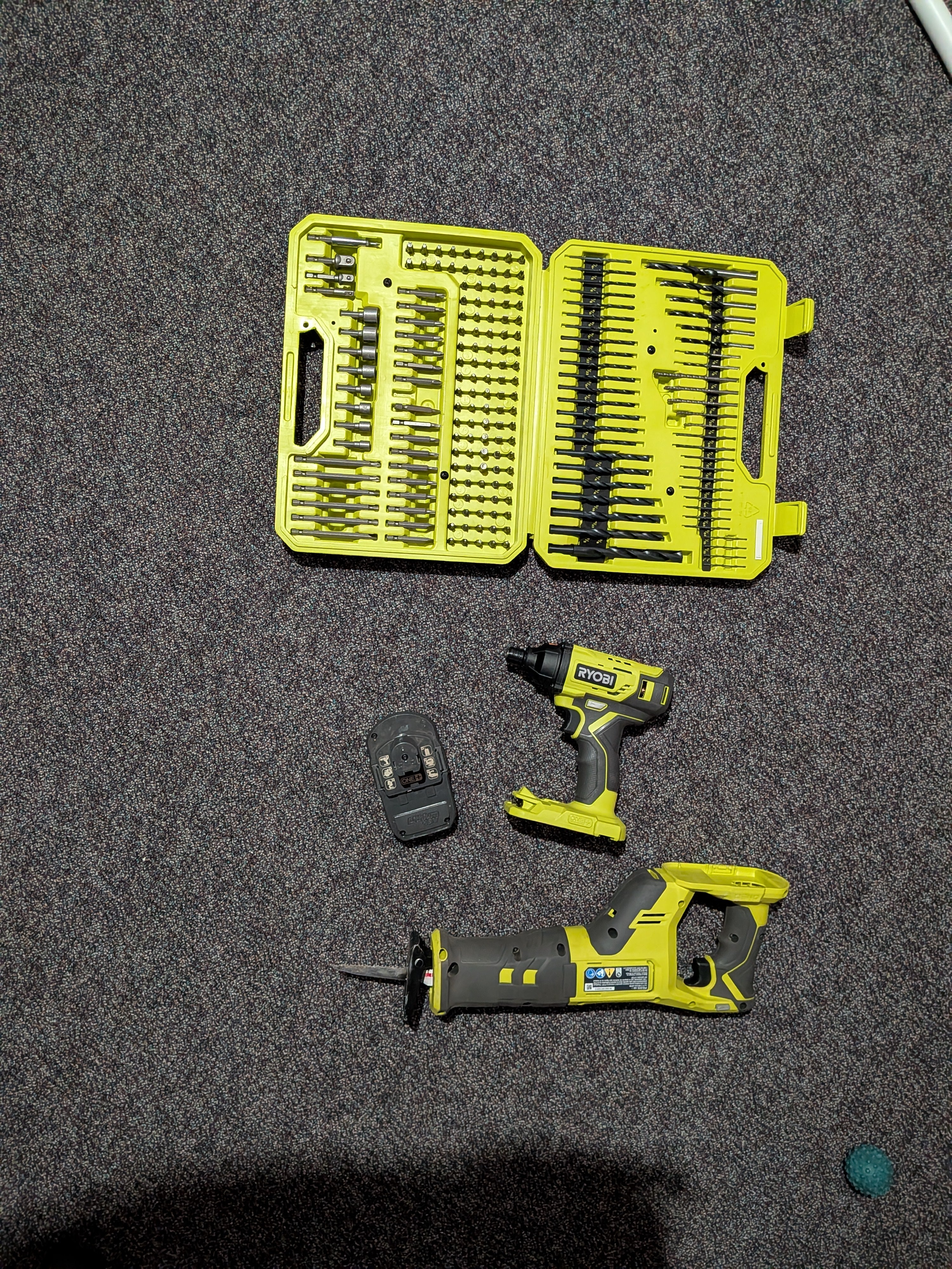 Ryobi Hand Tool set-Dril Bits (150)-drill driver-sawzall-charger and battery